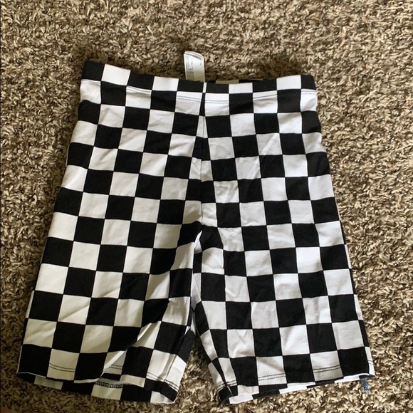 black and white checkered biker shorts